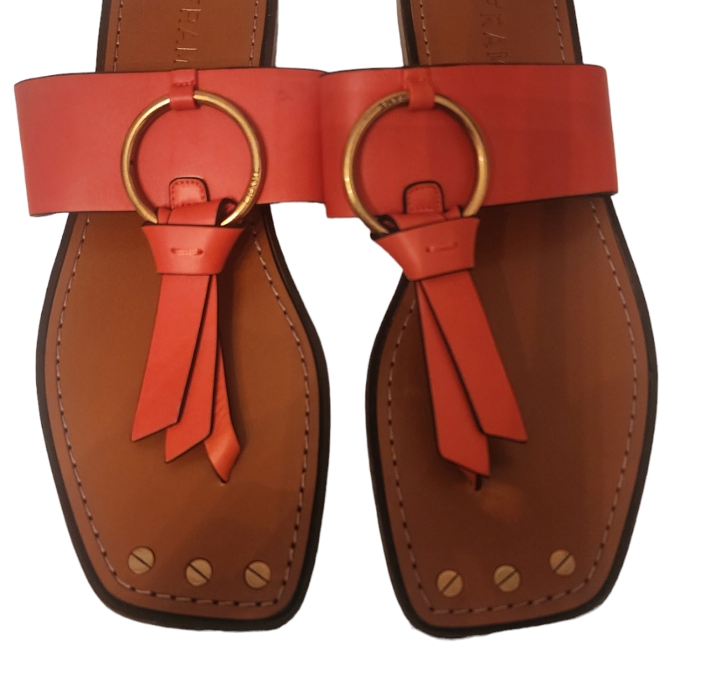 Frame Denim Red Leather Sandals with Gold Accents